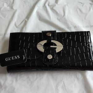 GUESS Black Croc-Embossed Women's Clutch
